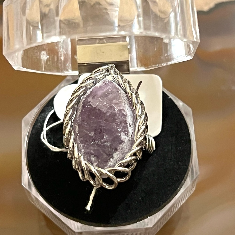 Silver Tone  Raw Amethyst Ring